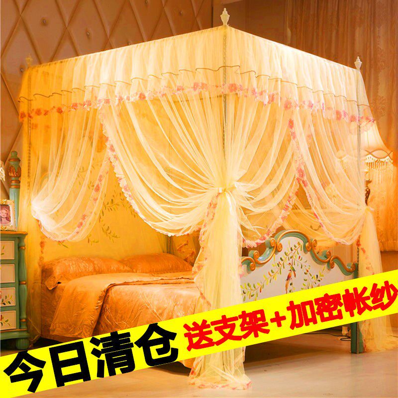 【蚊帐+加粗支架】三开门方顶落地式宫廷蚊帐加密加厚1.5m1.8m床