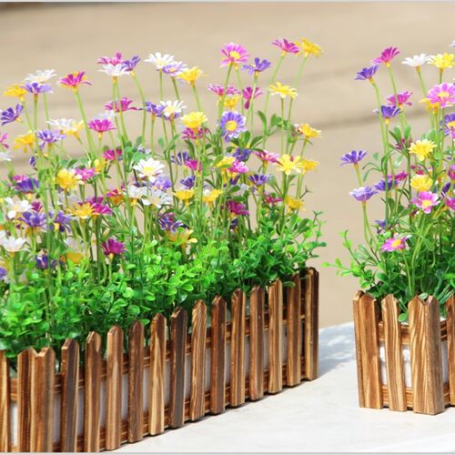 仿真田园绿植波斯菊太阳花实木栅栏套装绢花假花栅栏家居隔断摆设