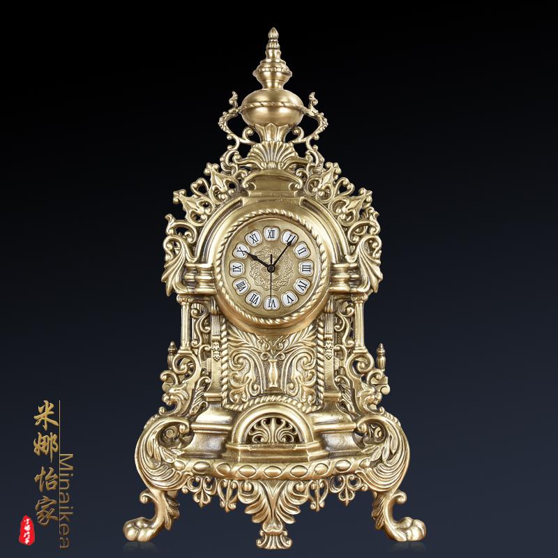 欧式大号黄铜静音座钟现代客厅仿古石英钟表别墅酒店办公奢华摆件