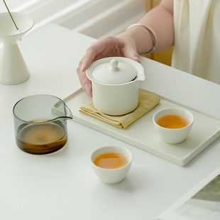 拓土奶油黄一壶二杯家用陶瓷侧把茶壶功夫旅行茶具高级感泡茶套装