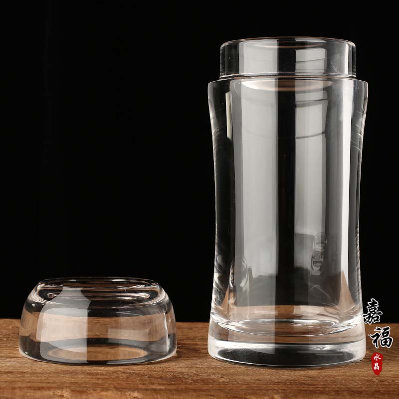 天然白水晶杯手工打磨带盖茶杯一杯两用茶杯办公茶具主人杯个人杯
