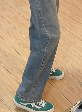 蓝色直筒牛仔裤女春季大码胖mm高腰宽松显瘦窄版阔腿梨型身材裤子