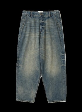 Batterup春秋宽松重磅水洗做旧磨边复古猫须休闲阔腿牛仔裤男直筒