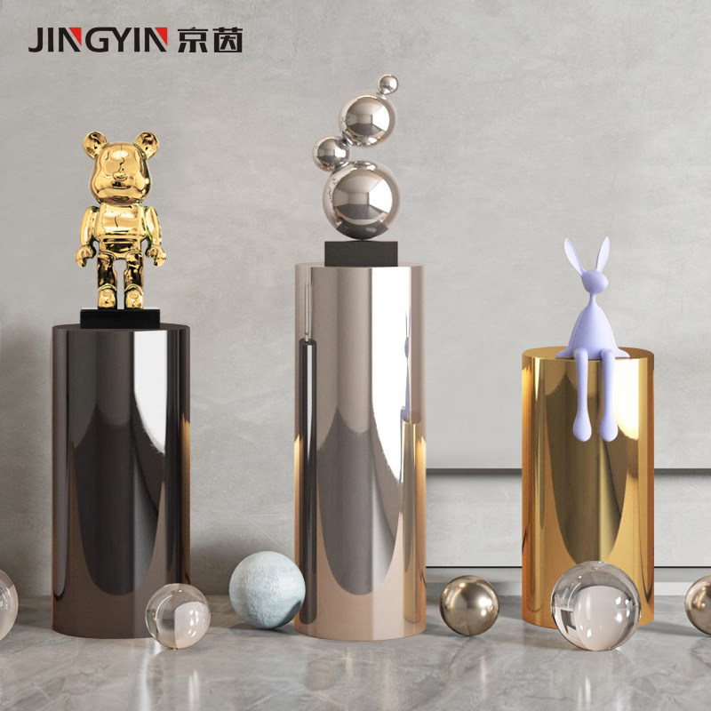 不锈钢圆柱摆件底座样板房客厅电视柜旁花架意式极简橱窗展示台,家居饰品,落地摆件,淘宝优惠券,粉丝福利购,淘宝优惠卷