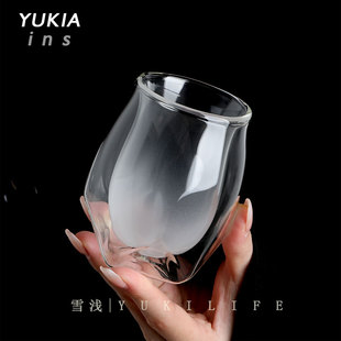 秋霜杯 空木秋山明 高风秋浪轻中古杯双层玻璃耐热防烫酒杯茶杯