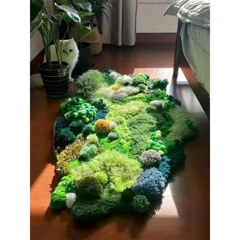 苔藓地毯地垫diy材料自制毛毯钩针飘窗毛线森林手工编织毯子