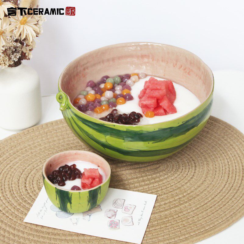 言下陶瓷手工咖啡杯小容量水杯小碗西瓜果汁酸奶碗水果餐饮具夏天