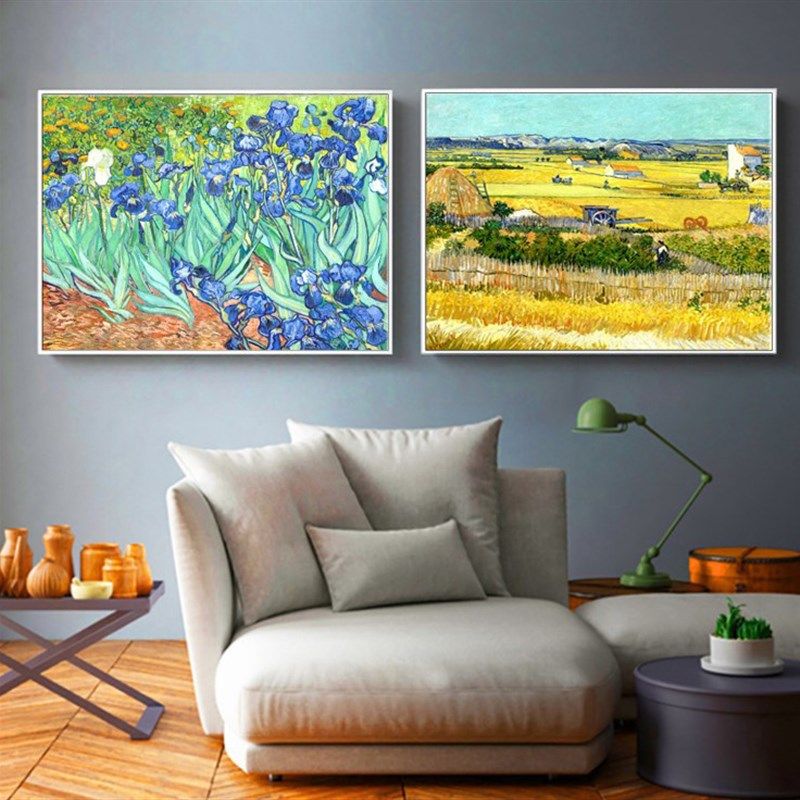 梵高油画鸢尾花丰收装饰画客厅沙发背景墙壁画名画现代画卧室挂画,家居饰品,现代装饰画,淘宝优惠券,粉丝福利购,淘宝优惠卷