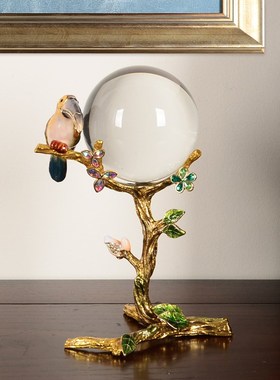 珐琅彩水晶玻璃球摆件办公室乔迁桌面客厅玄关铜家居饰品摆设