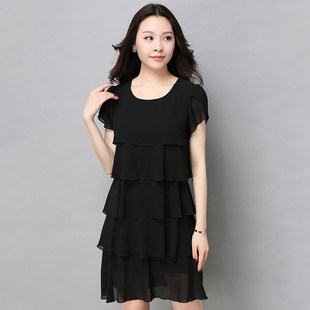 加肥加大码连衣裙胖mm短袖夏装宽松遮肚子蛋糕裙胖人显瘦雪纺裙子