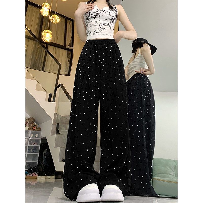 黑色波点休闲裤女夏季薄款胖妹妹mm梨形身材高腰宽松显瘦阔腿裤子,女装/女士精品,大码裤装,淘宝优惠券,粉丝福利购,淘宝优惠卷