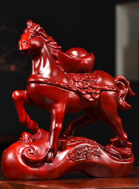 红花梨木雕马上有钱摆件实木质马到成功家居客厅办公装饰工艺礼品