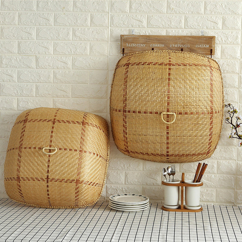 正方形饭桌罩子 手艺编藤盖菜罩 中式竹制品遮菜伞挡尘防蟑螂碗罩,收纳整理,餐桌罩,淘宝优惠券,粉丝福利购,淘宝优惠卷