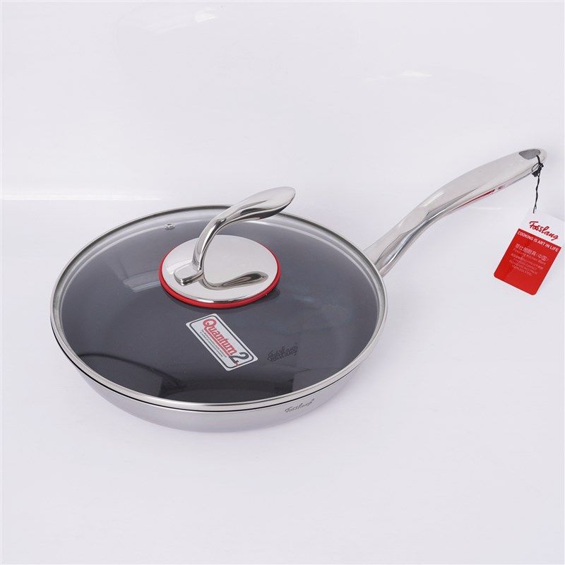 菲仕朗18/10不锈钢煎锅一体成型不粘锅炒锅28cm牛排煎锅煎蛋锅包