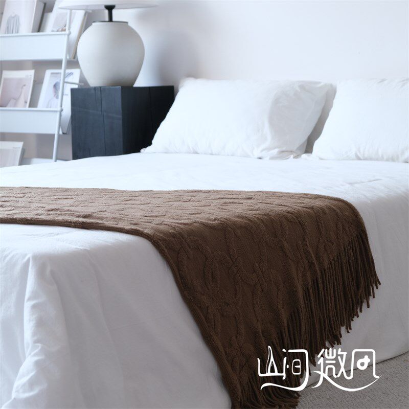 床尾毯床尾巾沙发搭毯针织床搭巾盖毯民宿酒店床旗棕色咖色橘色