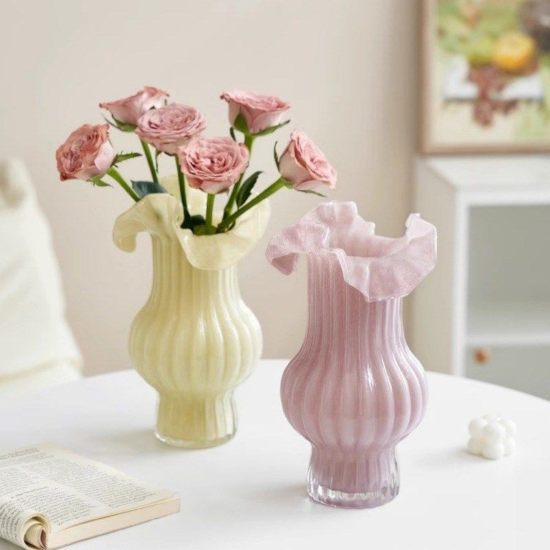 创意中古玻璃花瓶客厅水养插花高级感百褶裙摆件玻璃花瓶餐桌饰品,鲜花速递/花卉仿真/绿植园艺,花瓶,淘宝优惠券,粉丝福利购,淘宝优惠卷