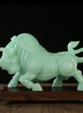 招财玉石十二生肖牛摆件华尔街牛办公室装饰公司店铺开业高档礼品