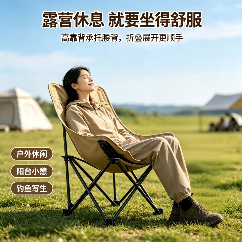 悍行者户外折叠椅露营椅子月亮椅钓鱼椅凳便携躺椅沙滩椅野餐桌椅