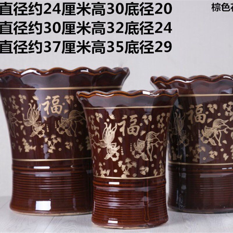 陶瓷高款客厅棕色室外大花盆深盆高筒60花盆50厘米花盆超大号有孔