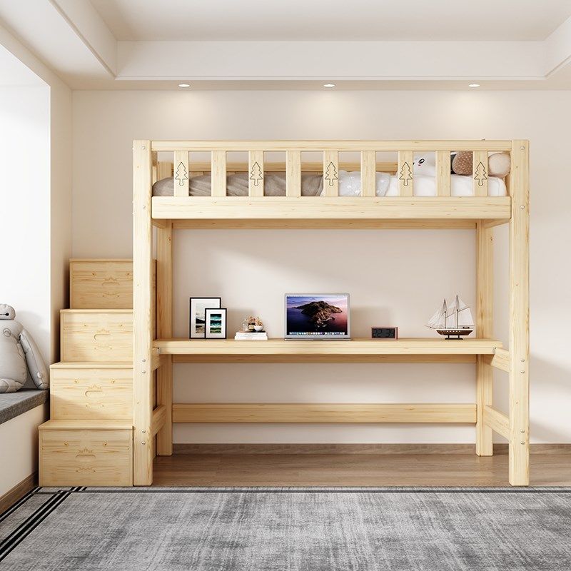 实木梯柜上床下桌组合高架床单上层下空带衣柜上铺悬空儿童小户型,住宅家具,高架床/高拼床,淘宝优惠券,粉丝福利购,淘宝优惠卷