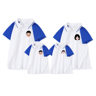 亲子装母女装夏季一家三口四口全家装英伦风高端家庭装polo衫短袖