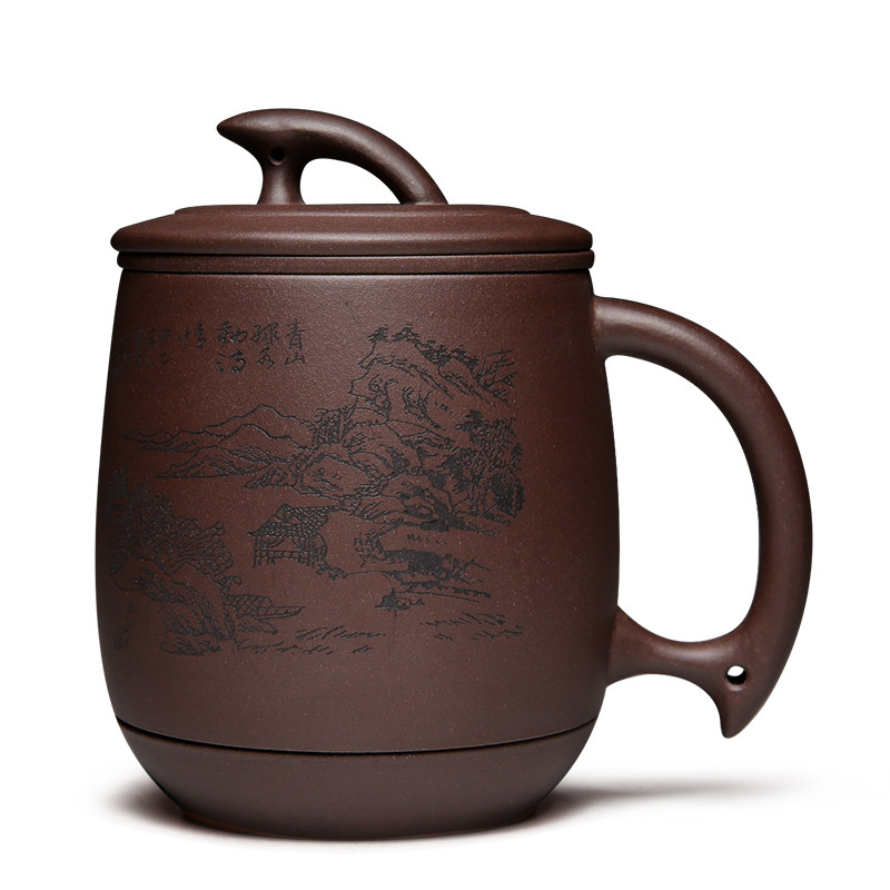尊壶宜兴手工紫砂杯大容量带盖过滤内胆水杯子非陶瓷家用茶杯茶具