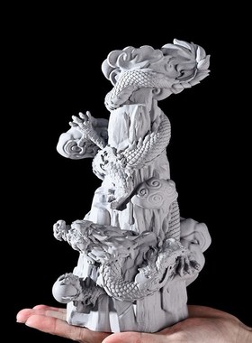 中式龙柱摆件鱼缸造景石桌面装饰品茶宠招财龙年摆件入户玄关家居