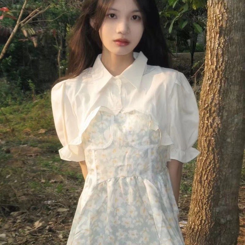 夏季新款小个子甜美奶系碎花吊带连衣裙套装小众短袖罩衫两件套女,女装/女士精品,时尚套装,淘宝优惠券,粉丝福利购,淘宝优惠卷