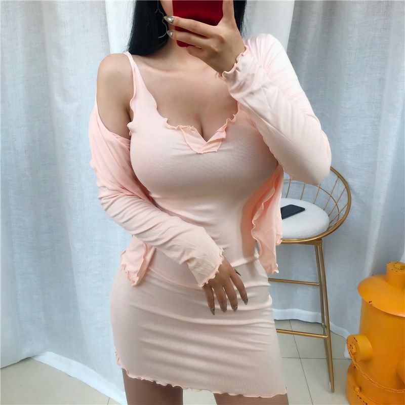 韩国东大门时尚舒适女装潮秋季气质优雅薄款开衫吊带连衣裙两件套,女装/女士精品,时尚套装,淘宝优惠券,粉丝福利购,淘宝优惠卷