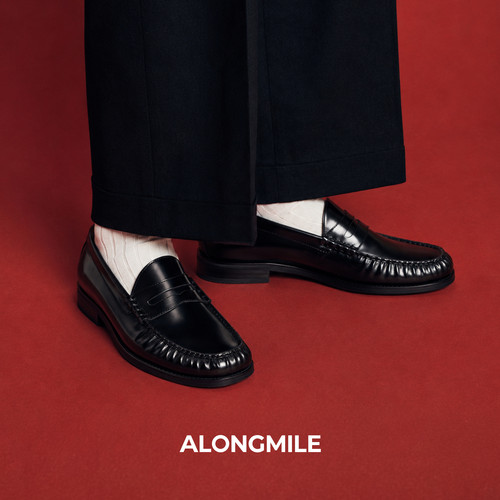 ALONGMILE手工便士乐福鞋胎牛皮