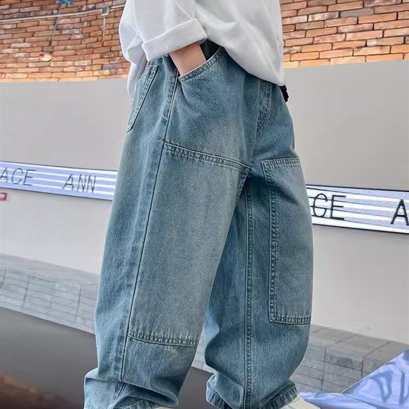 男童秋装阔腿工装牛仔裤2023新款洋气长裤中大儿童装春秋直筒裤子,童装/婴儿装/亲子装,儿童牛仔裤,淘宝优惠券,粉丝福利购,淘宝优惠卷