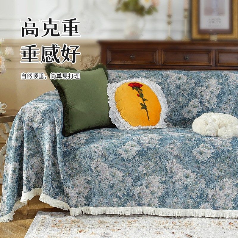 波西米亚花朵沙发布套罩一片全包通用民族风棉麻沙发巾盖布防滑