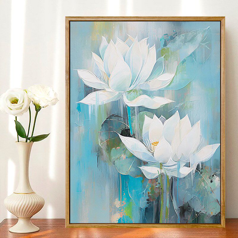 莲花 数字油画diy抽象花卉风景解闷简单手工画涂鸦填色客厅装饰画