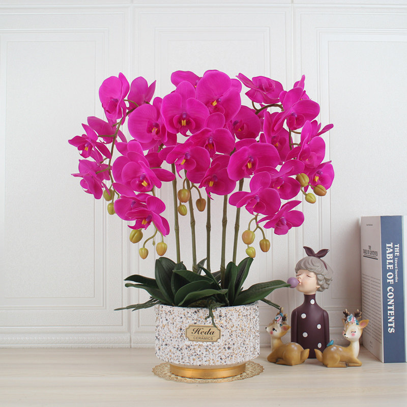 手感仿真花大盆PU蝴蝶兰仿真花酒店前台客厅电视柜摆设假花装饰花