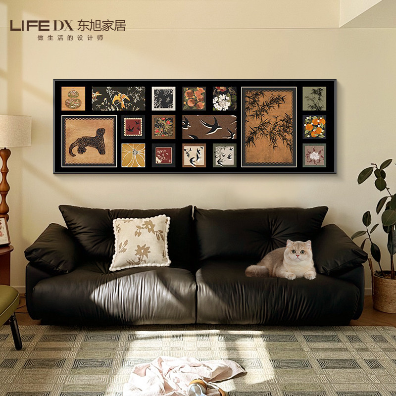 中古风客厅装饰画法式复古沙发背景墙壁画横版大气主卧室床头挂画