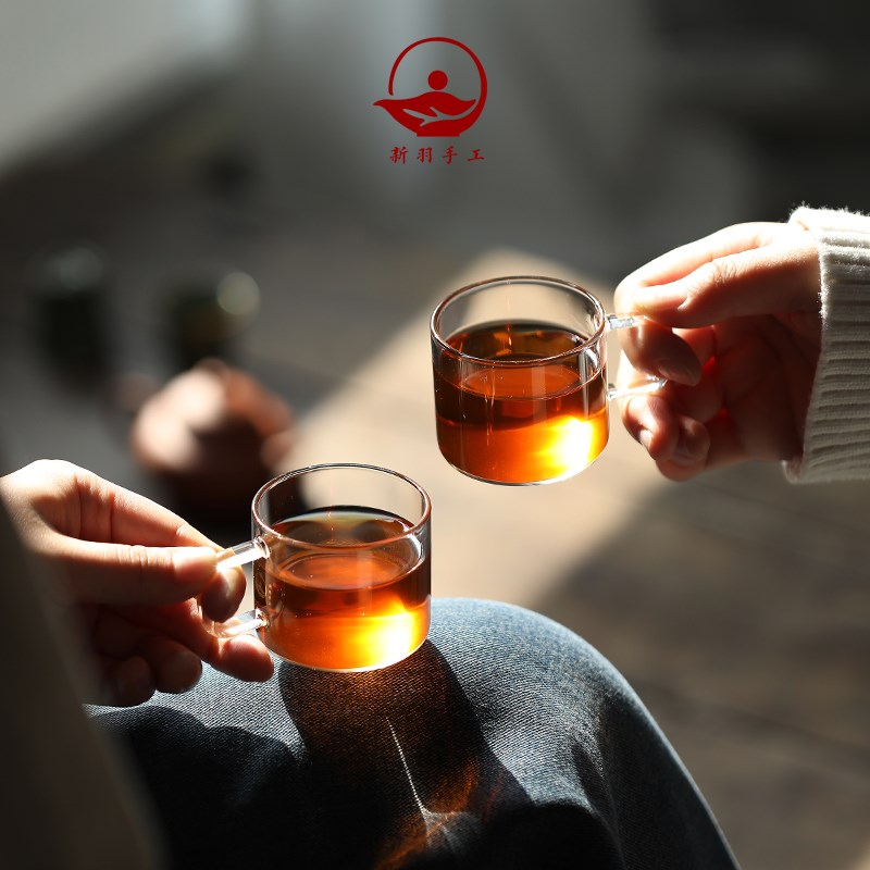 新羽手工茶具耐热玻璃迷你带把小品茗杯咖啡绿茶水酒杯子功夫茶道