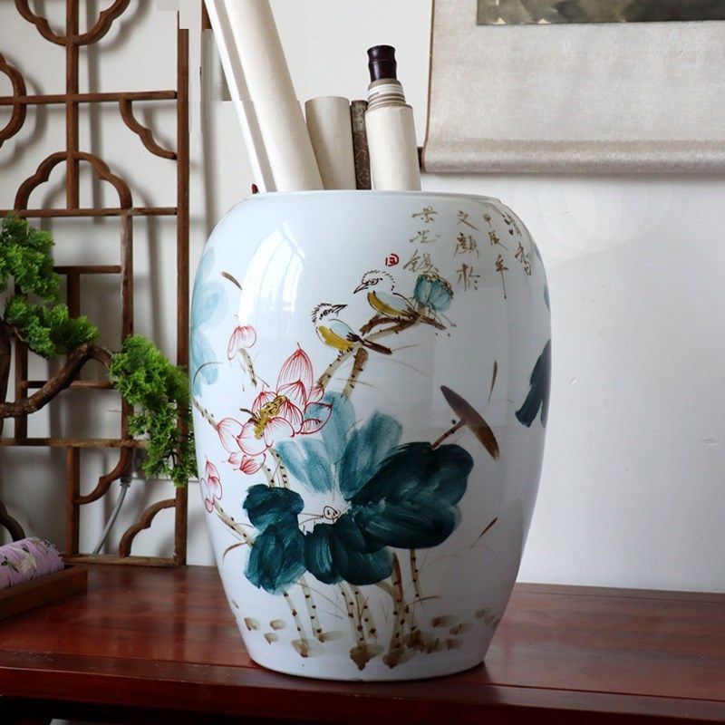 景德镇陶瓷花瓶书画缸卷轴缸字画缸中式摆件手绘青花瓷釉下彩,家居饰品,花瓶,淘宝优惠券,粉丝福利购,淘宝优惠卷