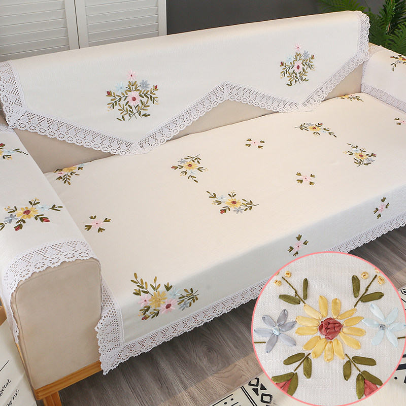 定制沙发靠背巾四季通用高档刺绣扶手盖布坐垫时尚现代单人沙发垫