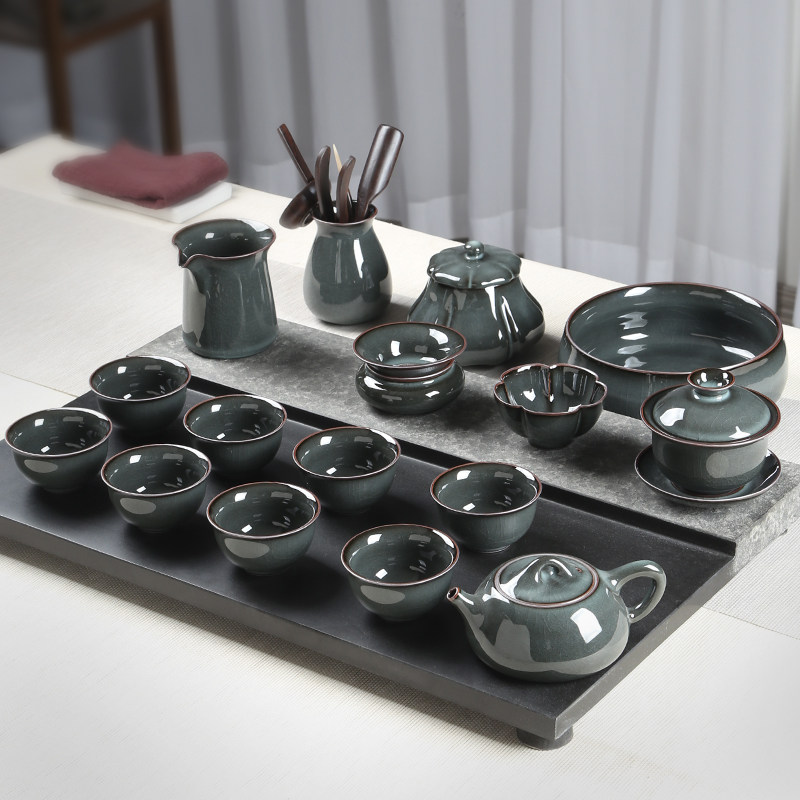 陶瓷功夫茶具套装青瓷哥窑冰裂纹茶壶盖碗家用客厅泡茶器送礼