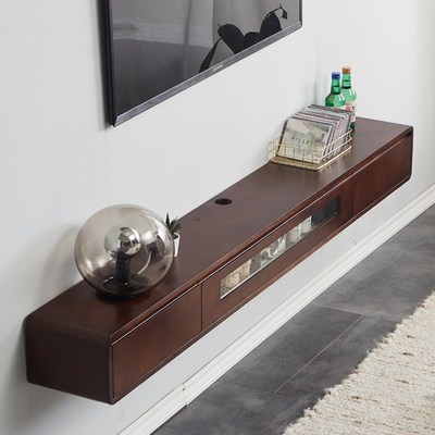 全实木悬空电视柜壁挂式悬浮挂墙主卧窄款超薄小户型房间上墙挂柜