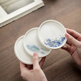 功夫茶具盖置杯垫托羊脂玉瓷国风茶杯垫茶道配件盖子架茶壶托杯碟