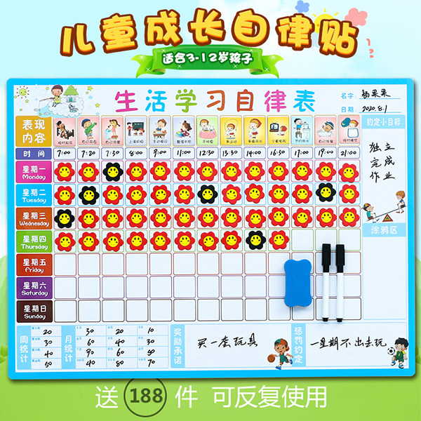 儿童成长自律表墙贴小学生奖励好习惯学习自律成长积分记录生活小