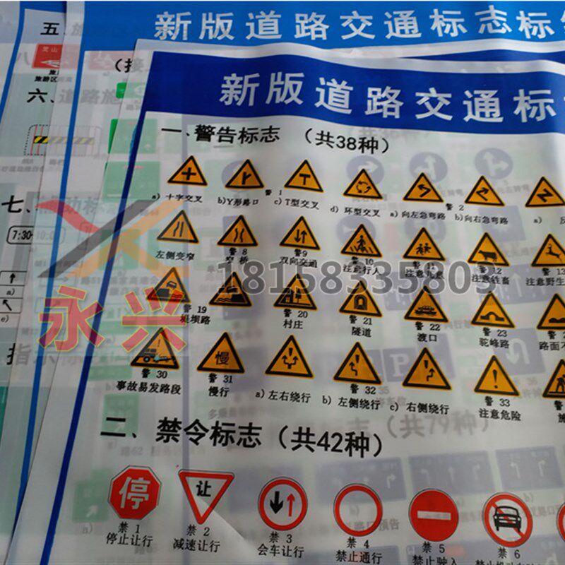 驾校交通信号挂图 道路标志标线交警手势 机动车汽车工作原理结构