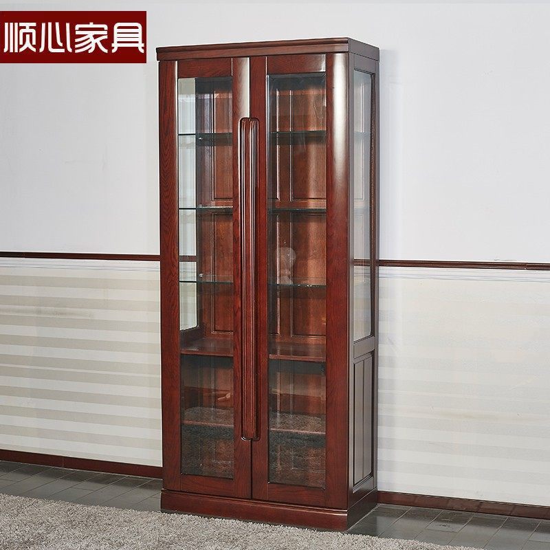 顺心家具紫檀色实木酒柜靠墙橡木中式实木客厅酒柜展示柜家用