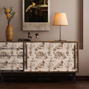 法式柜子翻新贴纸改色自粘墙面装饰防水壁纸卧室房间布置家具改造