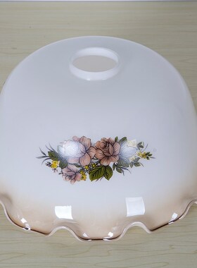 落地台灯具玻璃灯罩配件复古老式民国绿色印花型圆形E27灯头口大