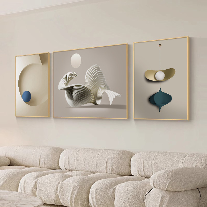 沙发背景墙装饰画客厅高档大气奶油风抽象艺术高级感三联壁画挂画