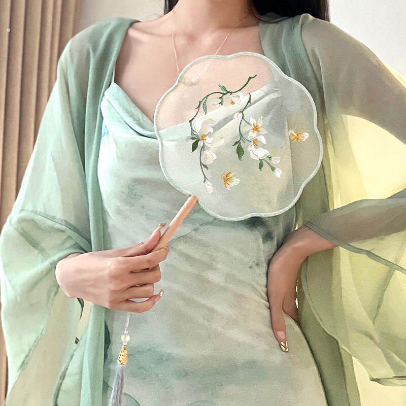 扇子刺绣团扇古风仙气汉服宫扇机绣少儿旗袍舞蹈专用女童拍照苏绣