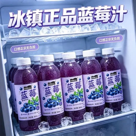 泊澈蓝莓汁果味饮料360ml/瓶装浓郁蓝莓果香夏日冰镇解渴饮品囤货