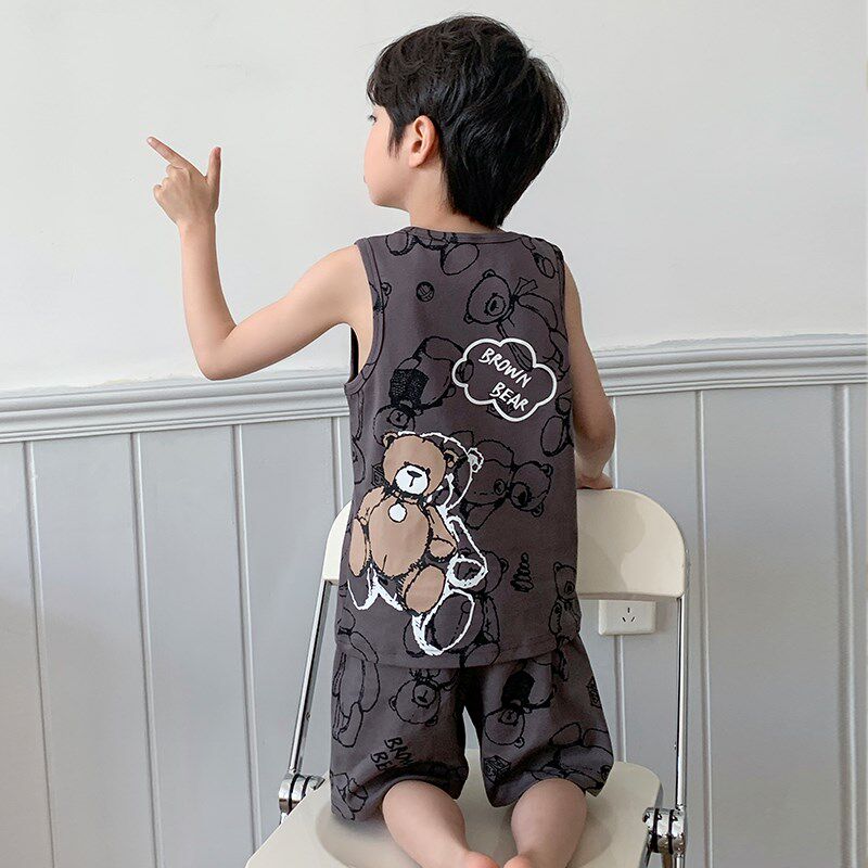 男童睡衣背心夏款2023新款中大儿童纯棉夏天亲子男孩夏季薄款夏装